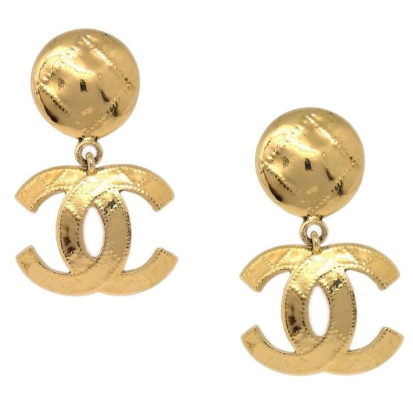 Chanel CC Dangle Earrings Clip-On Gold - Picture 1 of 4